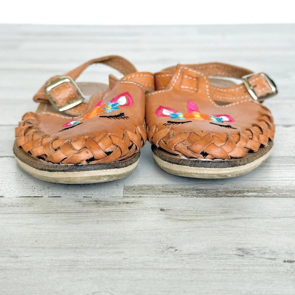 Mexican Leather Unicorn Huarache Sandals Toddler Girls Size 6 Made in Mexico